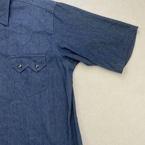Express Rider Shirt Mens Western Blue Denim Short Sleeve Vintage - Picture 5 of 13